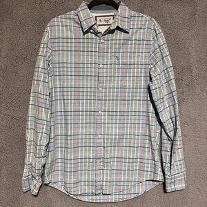 Original Penguin Men's Blue Pink Button Up Plaid Shirt Size Medium